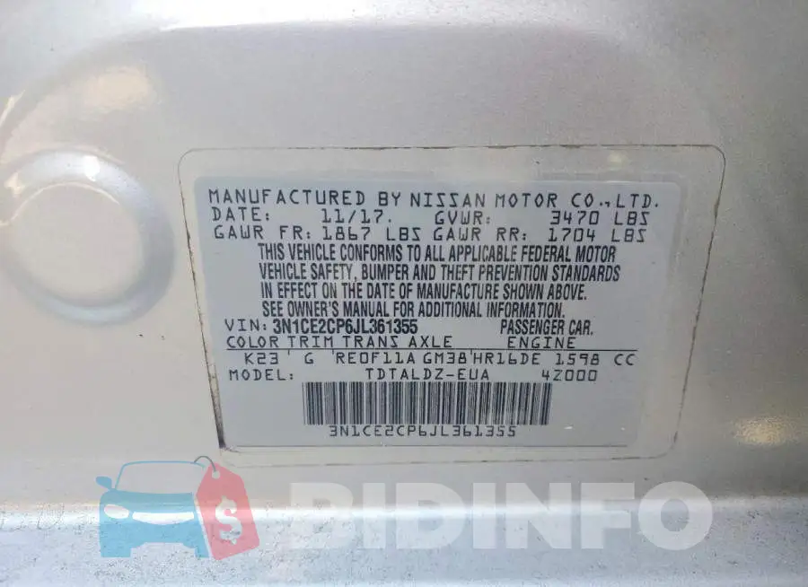 3N1CE2CP6JL361355 Photo# 13