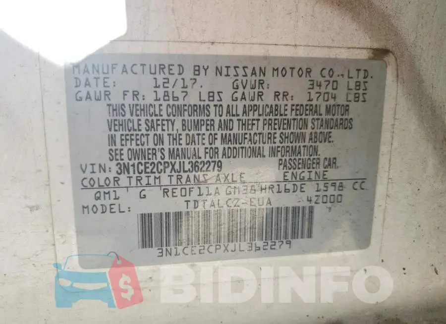 3N1CE2CPXJL362279 Photo# 12