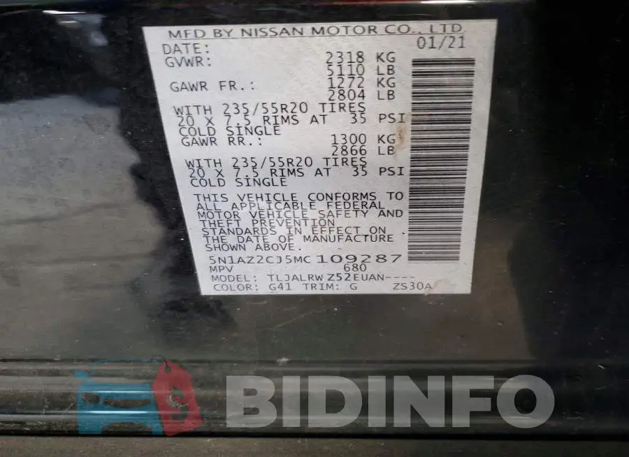 5N1AZ2CJ5MC109287 Photo# 10