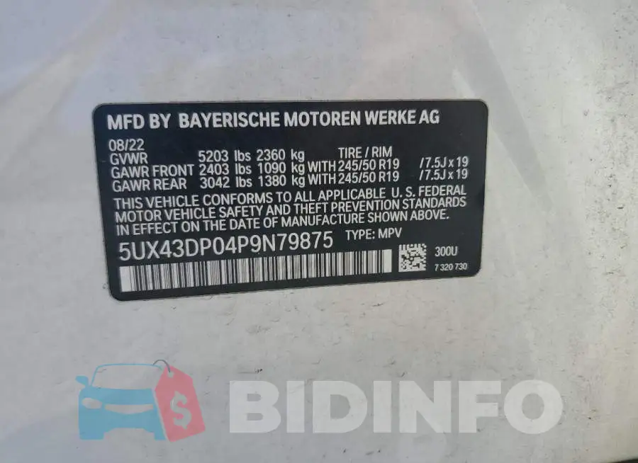 5UX43DP04P9N79875 Photo# 13