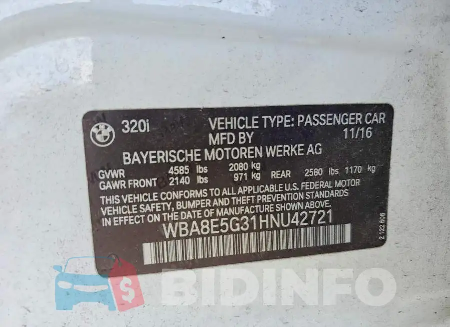 WBA8E5G31HNU42721 Photo# 13
