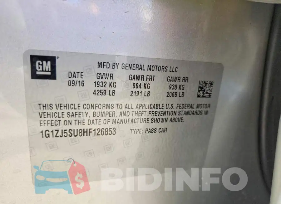 1G1ZJ5SU8HF126853 Photo# 12