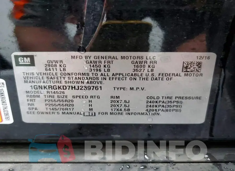 1GNKRGKD7HJ239761 Photo# 13