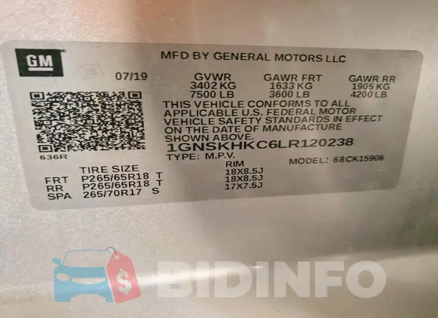 1GNSKHKC6LR120238 Photo# 14