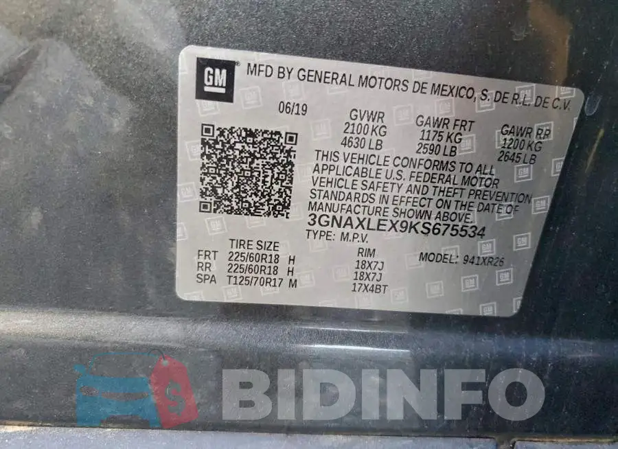3GNAXLEX9KS675534 Photo# 13