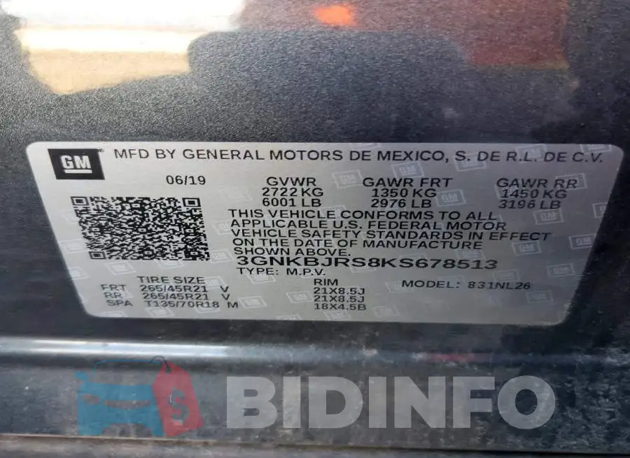 3GNKBJRS8KS678513 Photo# 12