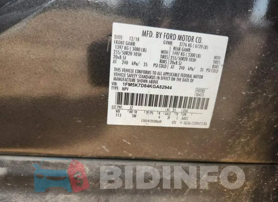 1FM5K7D84KGA82944 Photo# 14