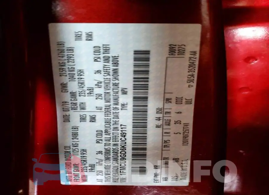 1FMCU9GD6KUC49117 Photo# 13