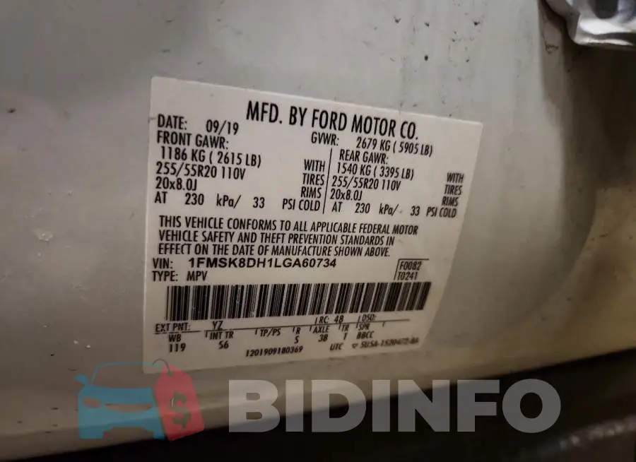 1FMSK8DH1LGA60734 Photo# 13