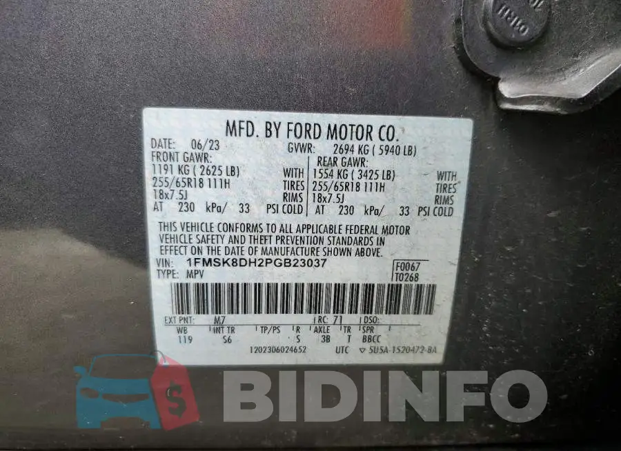 1FMSK8DH2PGB23037 Photo# 13