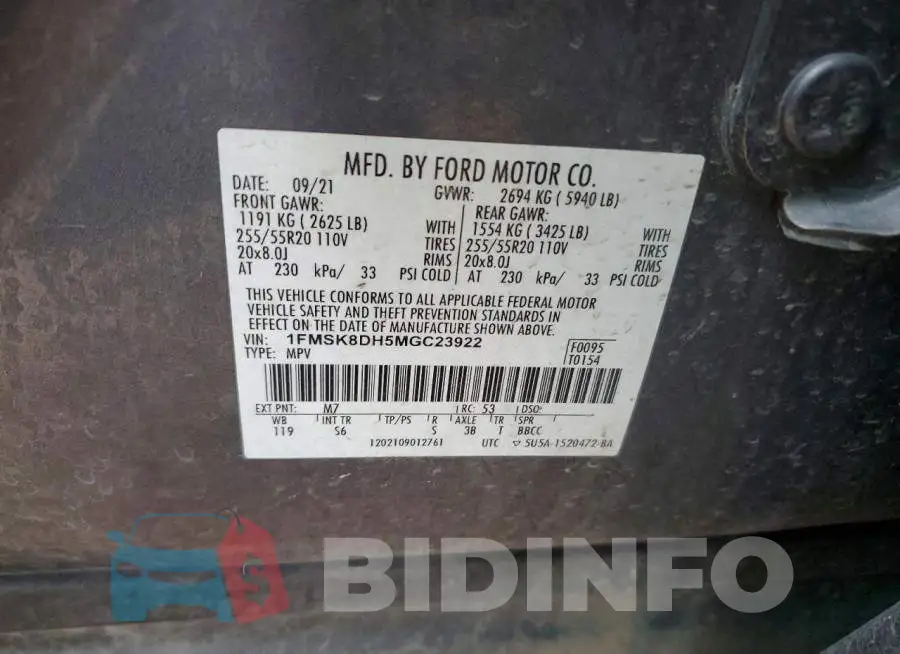 1FMSK8DH5MGC23922 Photo# 13