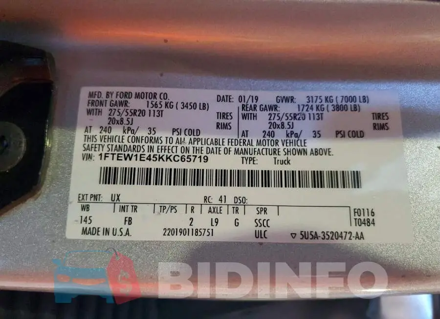 1FTEW1E45KKC65719 Photo# 12