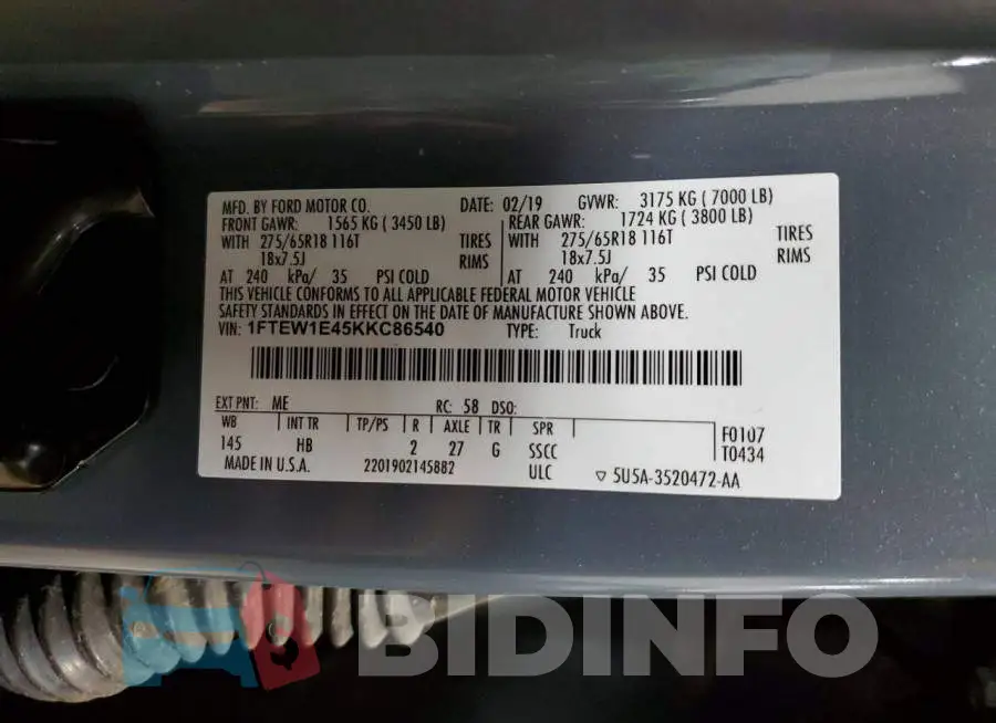 1FTEW1E45KKC86540 Photo# 12
