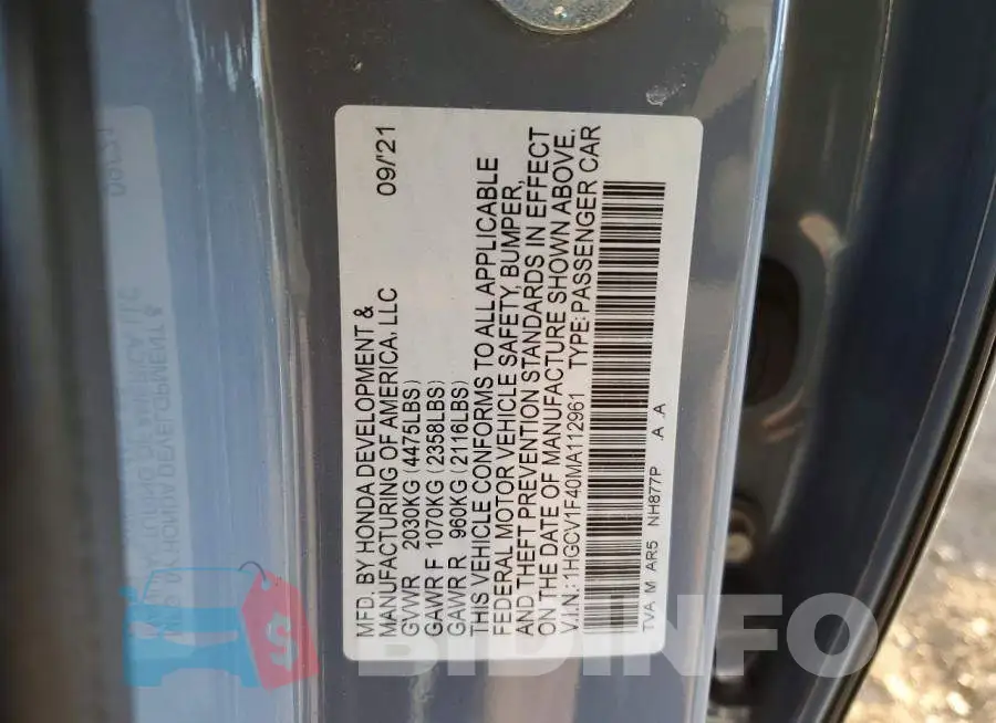 1HGCV1F40MA112961 Photo# 12