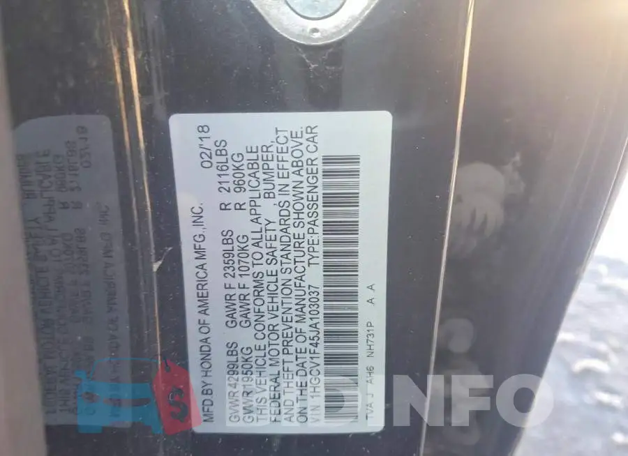 1HGCV1F45JA103037 Photo# 12