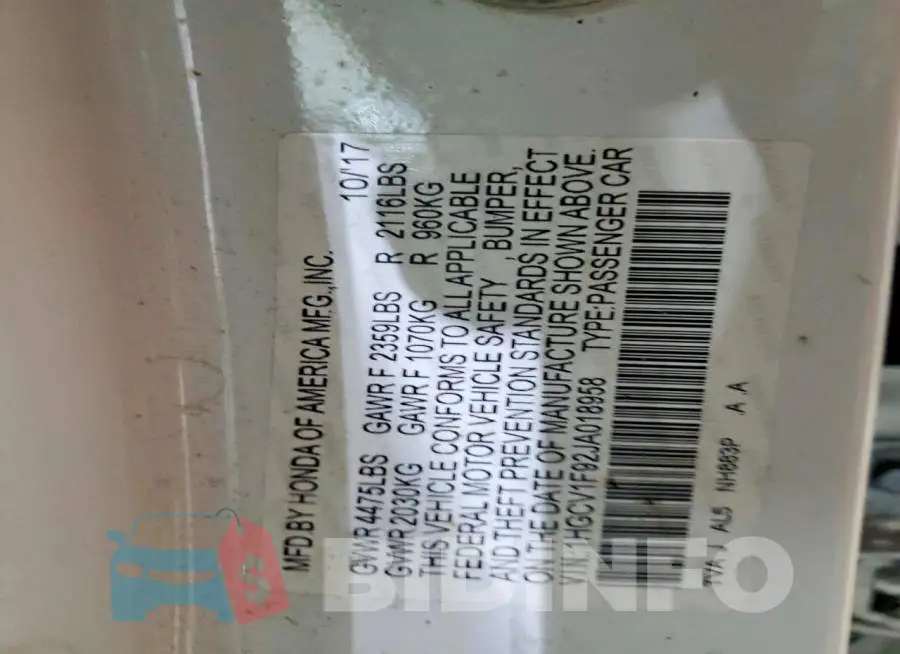1HGCV1F92JA018958 Photo# 13