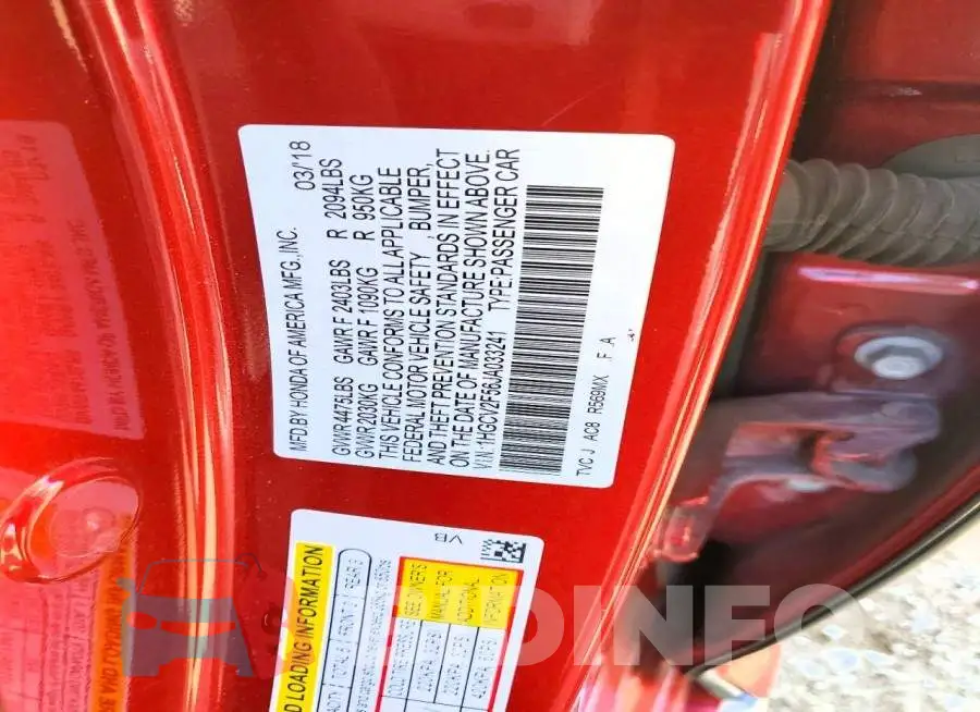1HGCV2F56JA033241 Photo# 12