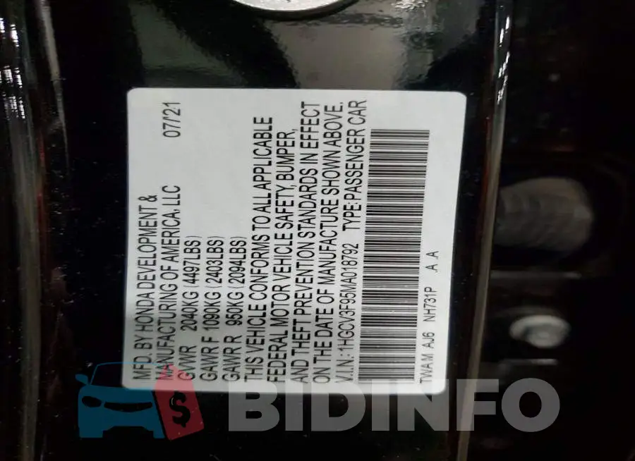 1HGCV3F95MA018792 Photo# 12