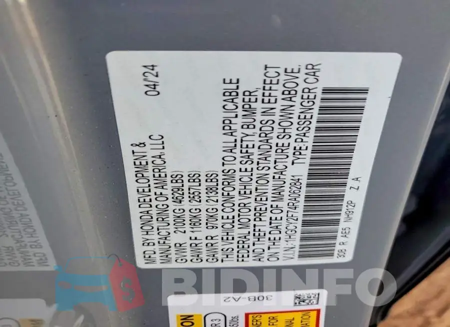 1HGCY2F74RA062841 Photo# 12