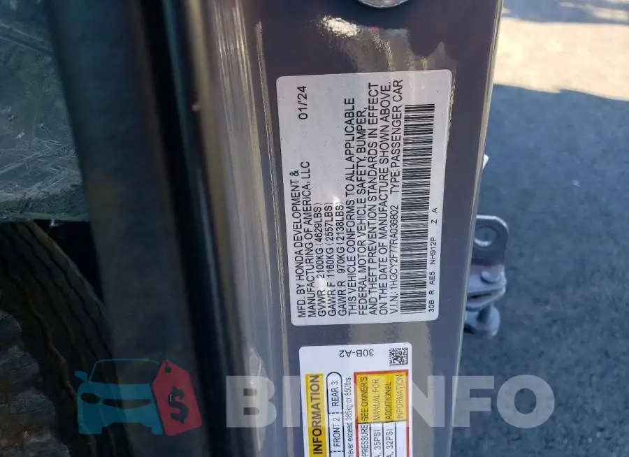 1HGCY2F77RA036802 Photo# 12