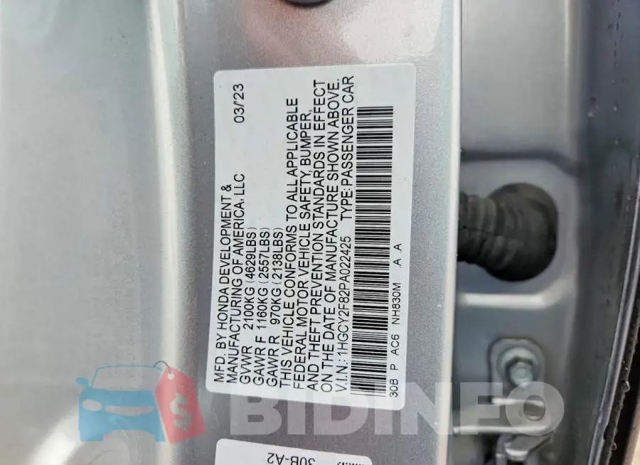 1HGCY2F82PA022425 Photo# 12