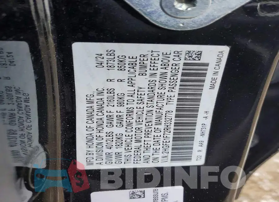 2HGFE1F72RH332778 Photo# 12