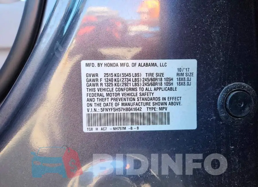 5FNYF5H57HB041642 Photo# 12