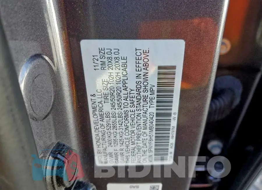 5FNYF8H51MB040420 Photo# 14