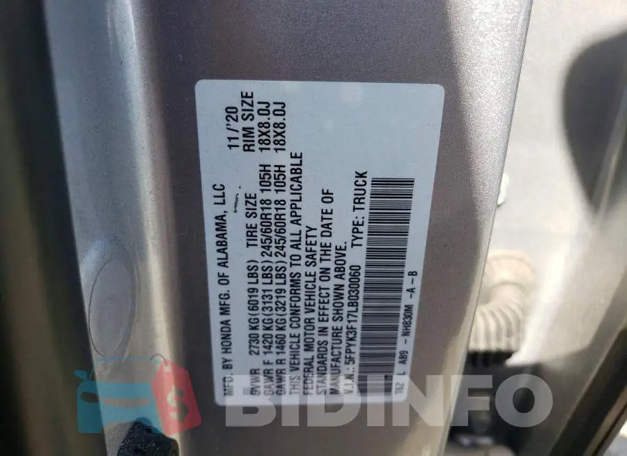 5FPYK3F17LB030060 Photo# 12
