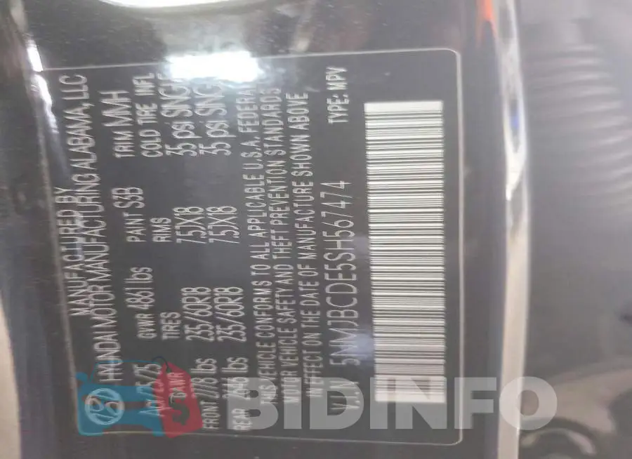 5NMJBCDE5SH567474 Photo# 13
