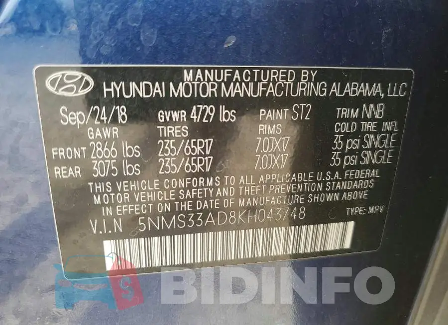 5NMS33AD8KH043748 Photo# 14