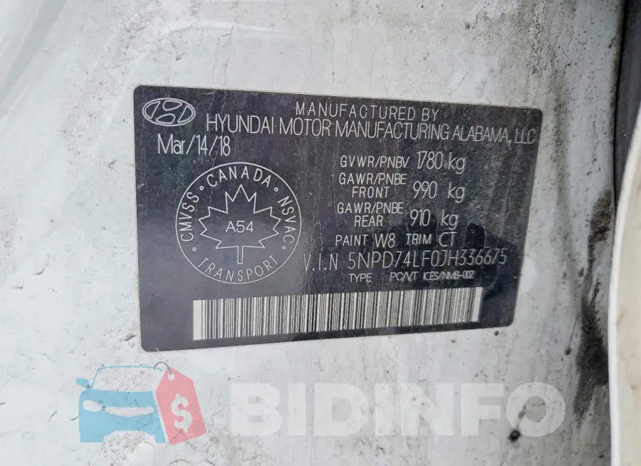 5NPD74LF0JH336675 Photo# 13