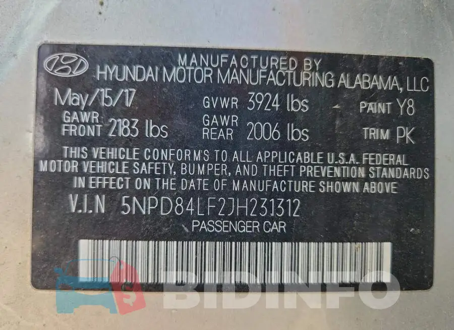 5NPD84LF2JH231312 Photo# 13