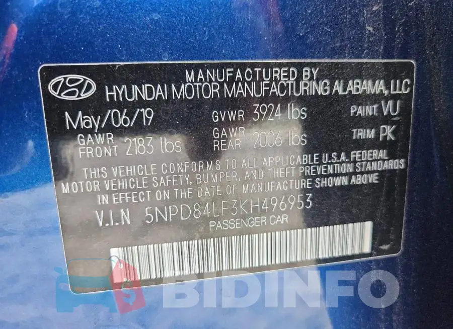 5NPD84LF3KH496953 Photo# 12