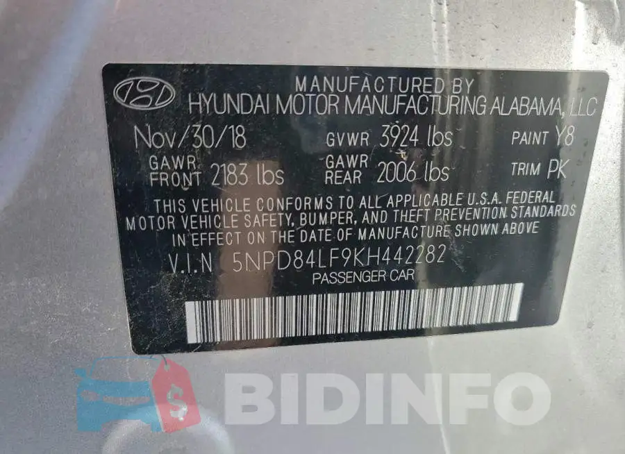 5NPD84LF9KH442282 Photo# 12
