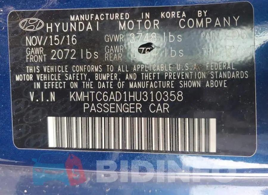 KMHTC6AD1HU310358 Photo# 12