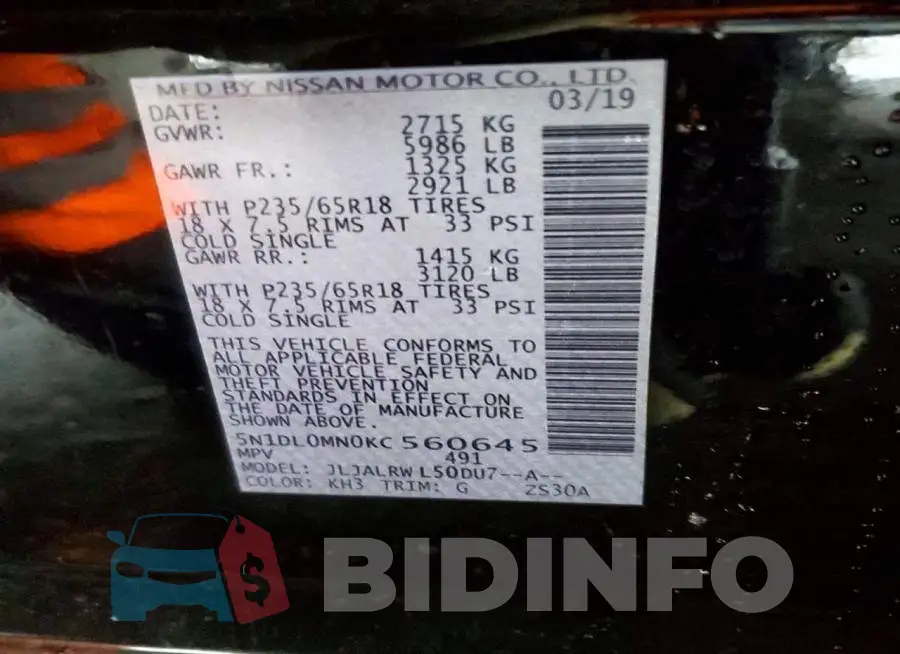 5N1DL0MN0KC560645 Photo# 12
