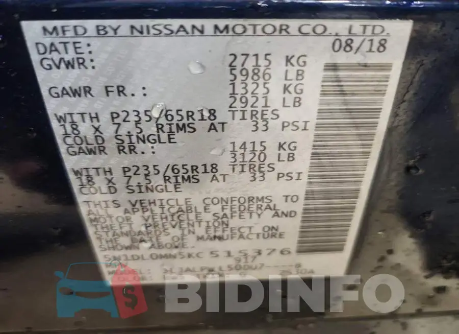 5N1DL0MN5KC515376 Photo# 14