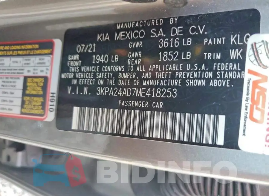 3KPA24AD7ME418253 Photo# 12