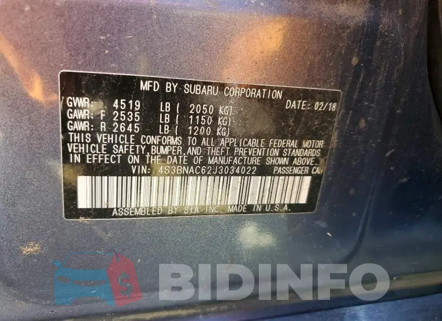 4S3BNAC62J3034022 Photo# 13