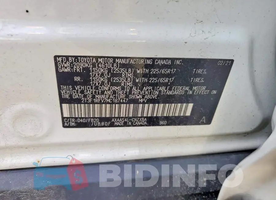 2T3F1RFV7MC187447 Photo# 13