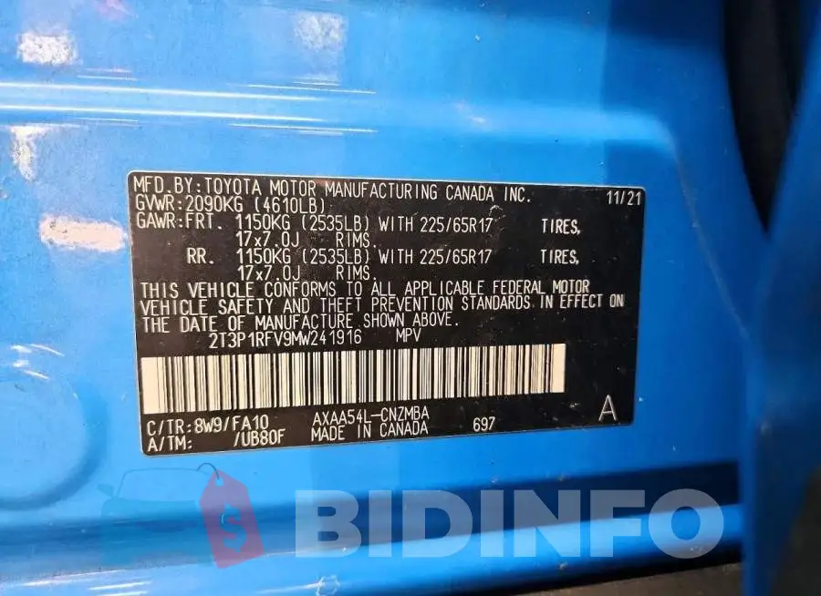 2T3P1RFV9MW241916 Photo# 13