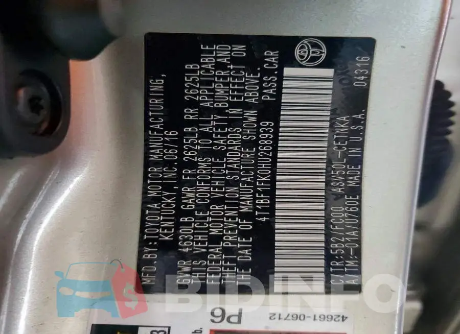 4T1BF1FK0HU268939 Photo# 12