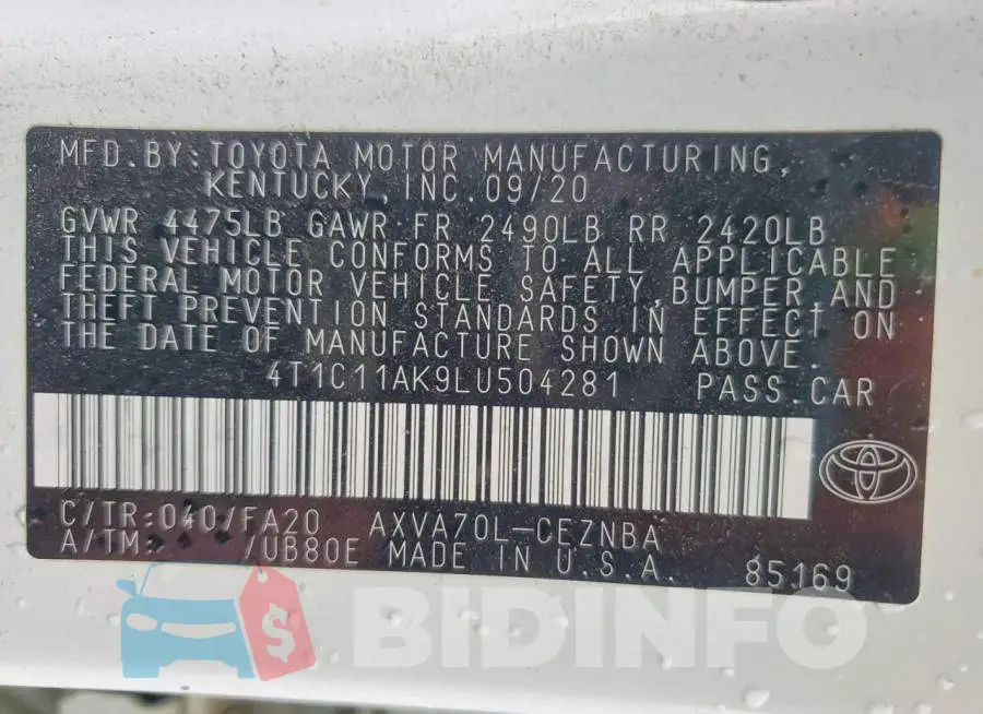 4T1C11AK9LU504281 Photo# 12