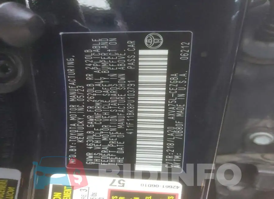4T1F11BK8PU103791 Photo# 13