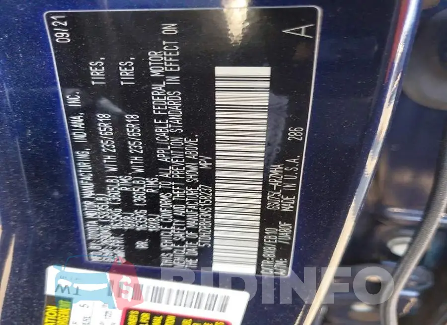 5TDHZRBH3MS158237 Photo# 13