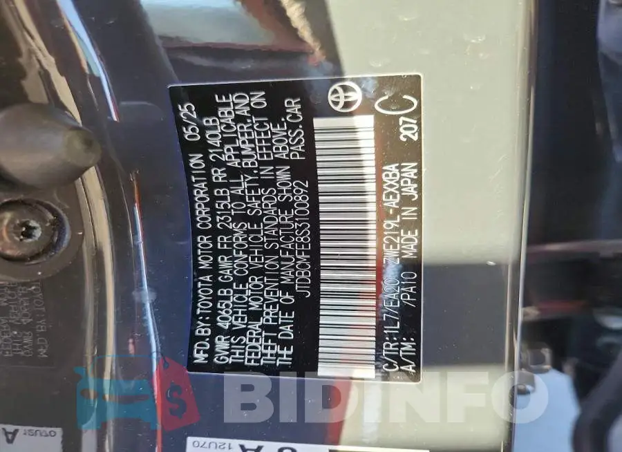 JTDBCMFE8S3100892 Photo# 13