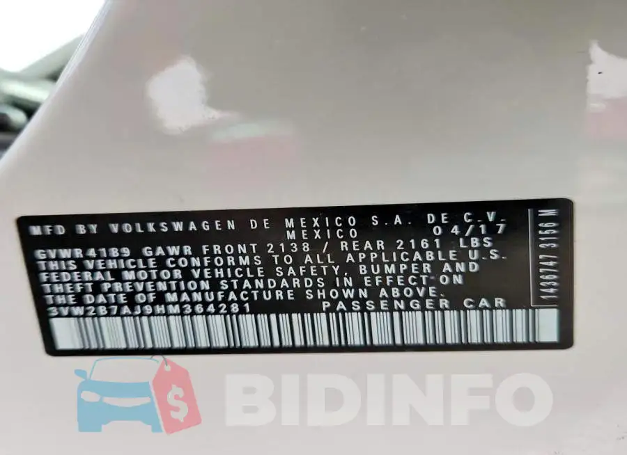 3VW2B7AJ9HM364281 Photo# 12