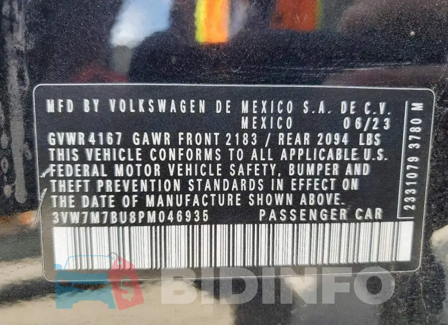3VW7M7BU8PM046935 Photo# 12