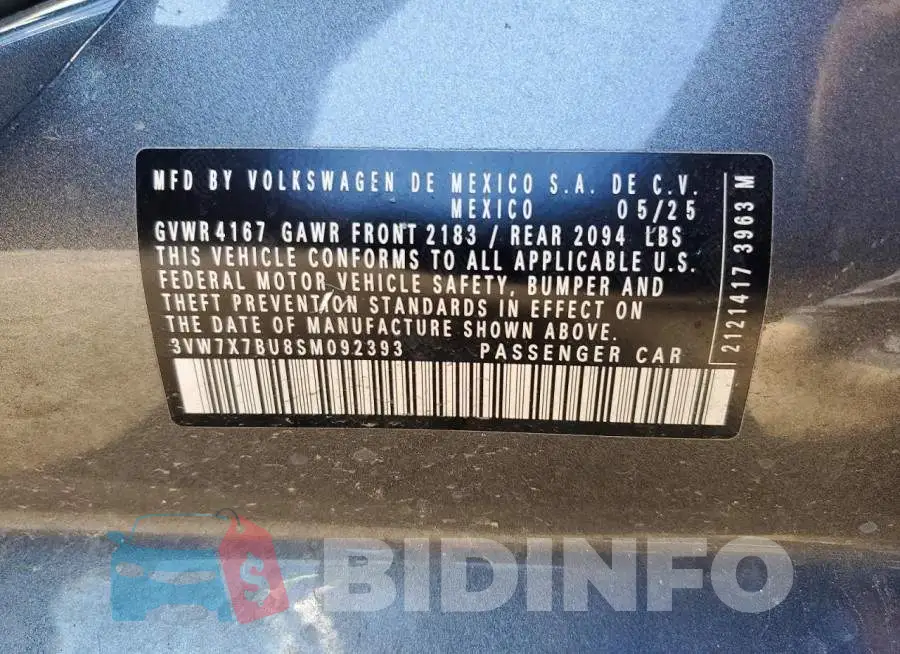 3VW7X7BU8SM092393 Photo# 12